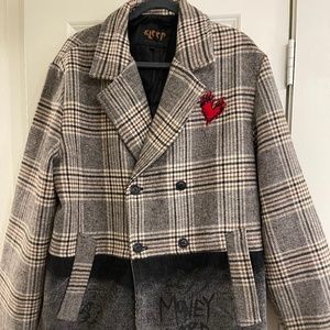 CADEN Men's premium heavy wool with denim mixed trench coat